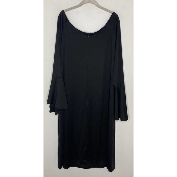 ASHLEY STEWART BLACK BELL SLEEVE Stretch Draped DRESS Plus Sz 26/28 NWT - Picture 5 of 5